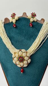Elegant floral necklace and earrings set.